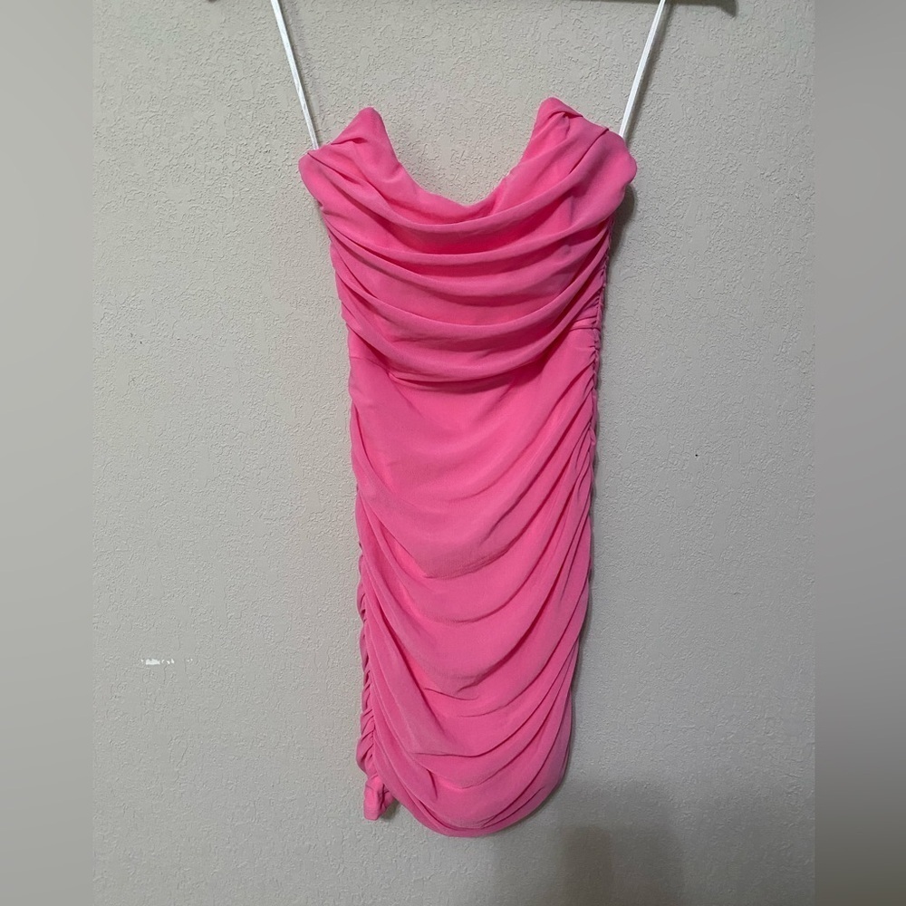 Hello Molly Hot Pink Strapless Ruched Mini Dress
